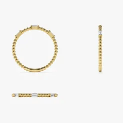14K Minimalist Beaded Baguette Diamond Ring