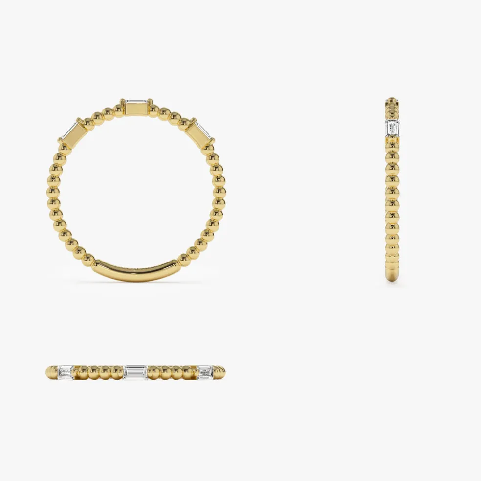 14K Minimalist Beaded Baguette Diamond Ring
