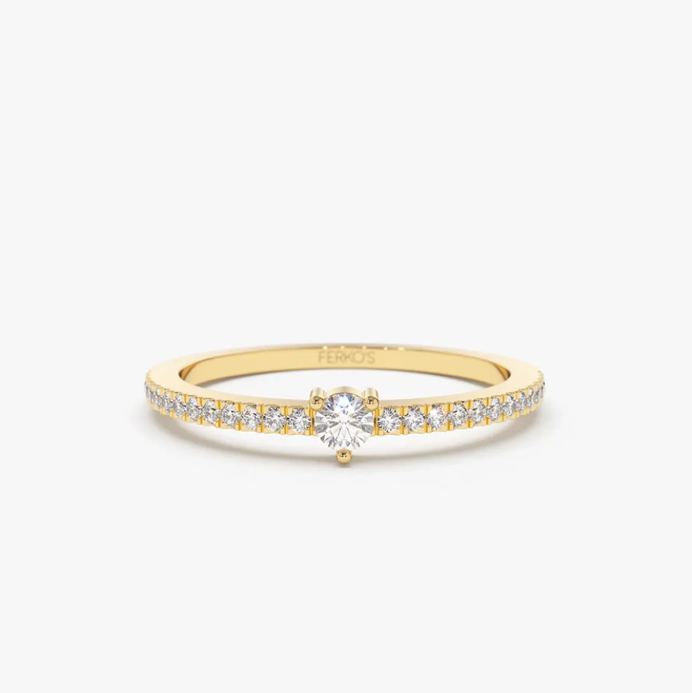 14k Minimalist Pave Diamond Stacking Ring