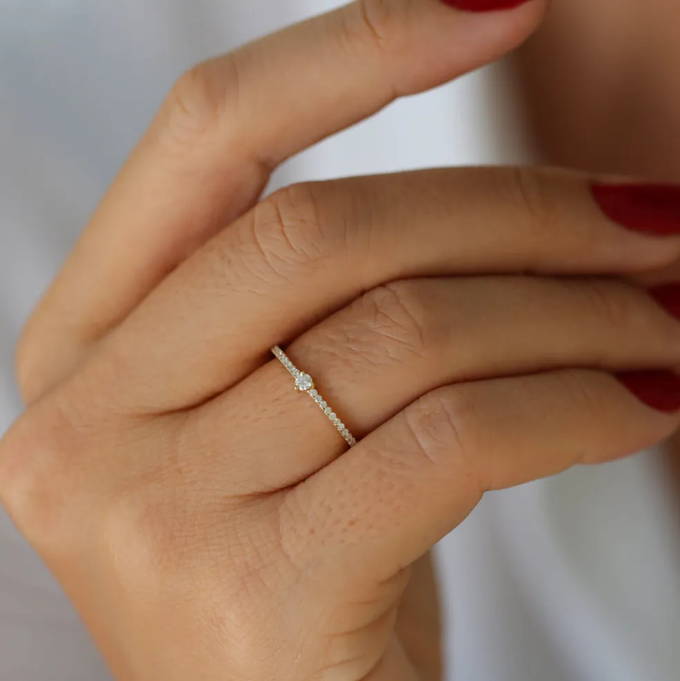 14k Minimalist Pave Diamond Stacking Ring