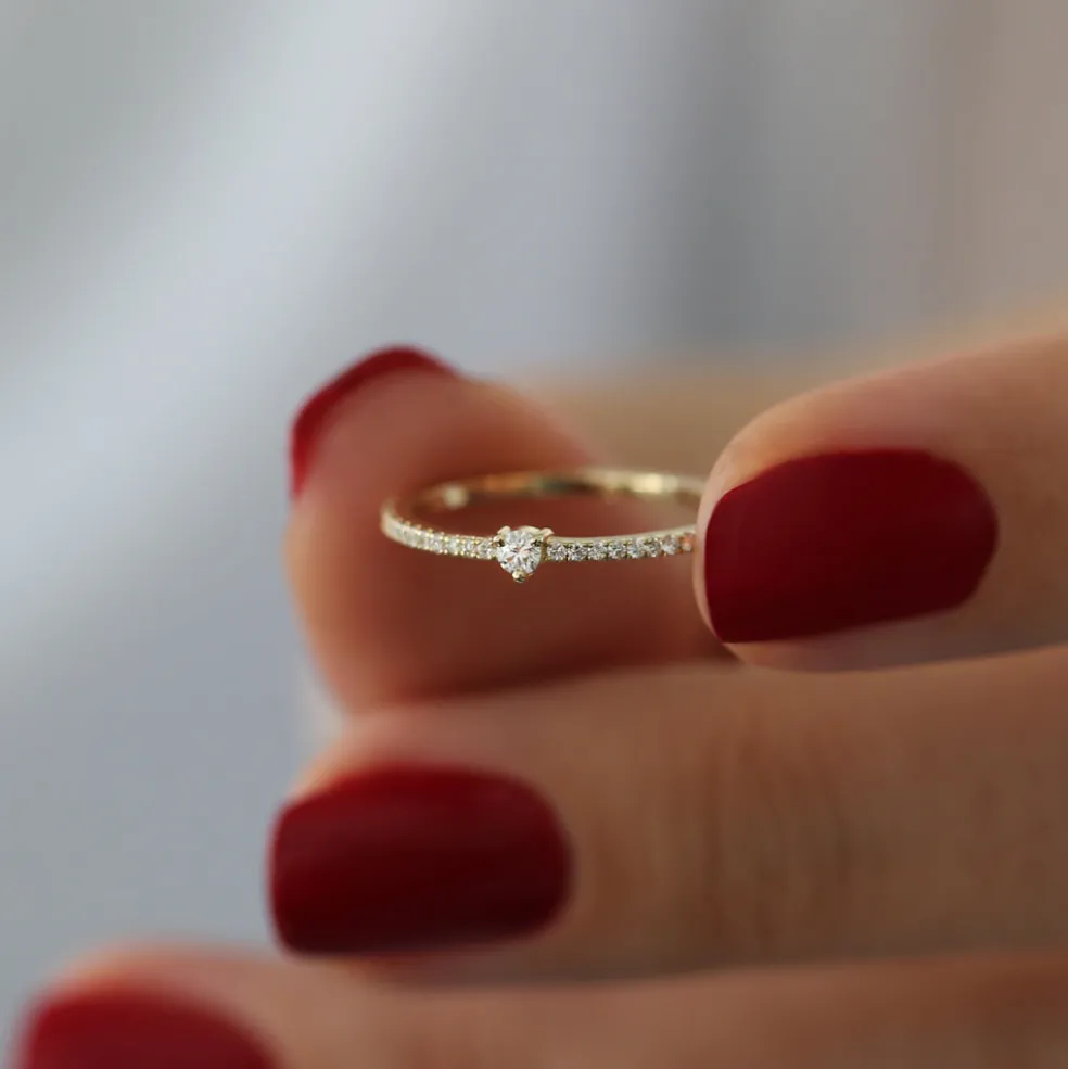 14k Minimalist Pave Diamond Stacking Ring