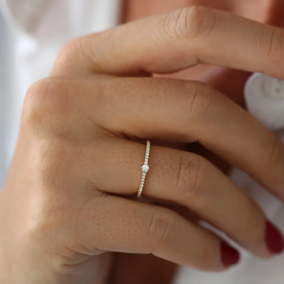 14k Minimalist Pave Diamond Stacking Ring