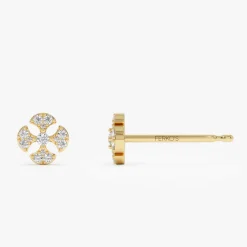 14K Minimalist Petal Diamond Cluster Studs