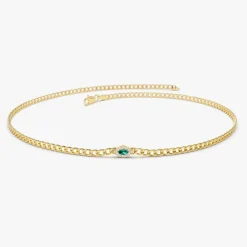 14k 2MM Curb Link Marquise Emerald Bracelet