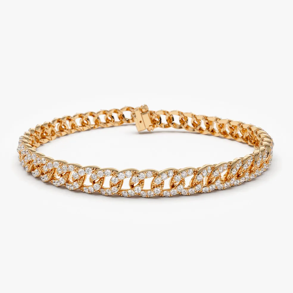 14k 4.8MM Diamond Cuban Link Bracelet