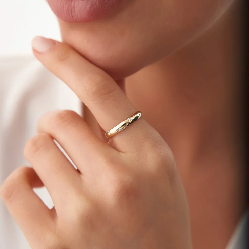 14k 3MM Dome Burnish Setting Women's Wedding Ring
