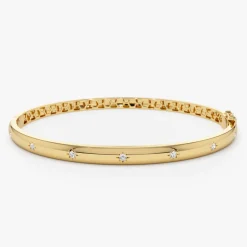 14k 4mm Dome Star Setting Diamond Bangle Bracelet