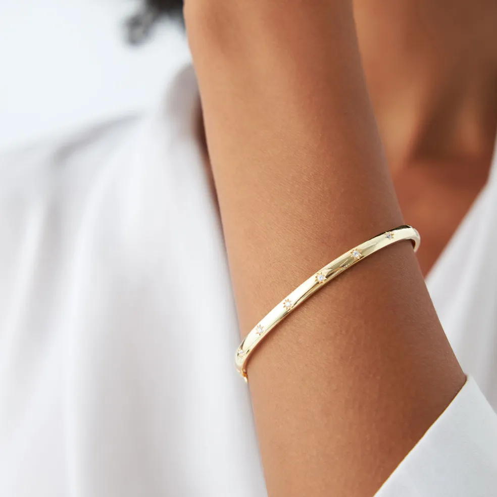 14k 4mm Dome Star Setting Diamond Bangle Bracelet