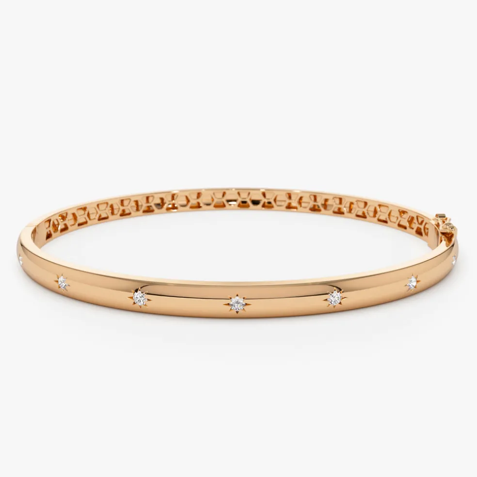 14k 4mm Dome Star Setting Diamond Bangle Bracelet