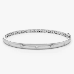 14k 4mm Dome Star Setting Diamond Bangle Bracelet