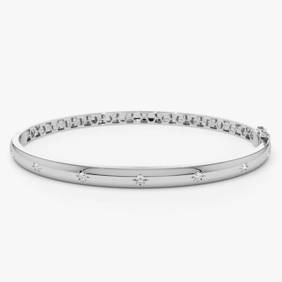 14k 4mm Dome Star Setting Diamond Bangle Bracelet
