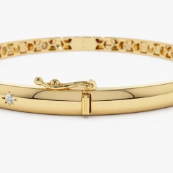 14k 4mm Dome Star Setting Diamond Bangle Bracelet