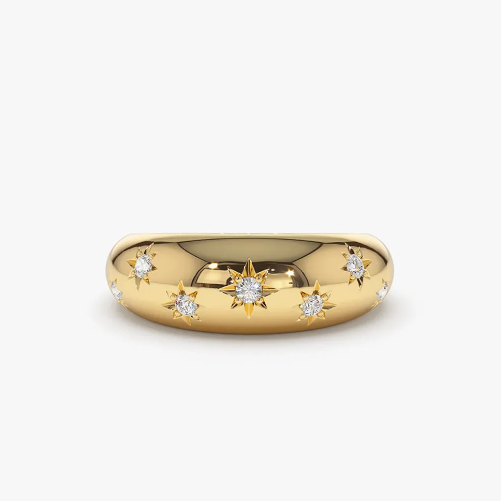 14k 6MM Dome Star Setting Diamond Ring