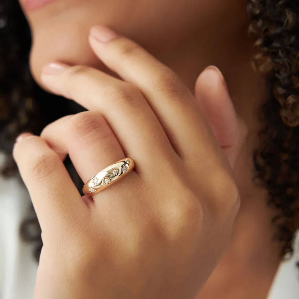 14k 6MM Dome Star Setting Diamond Ring