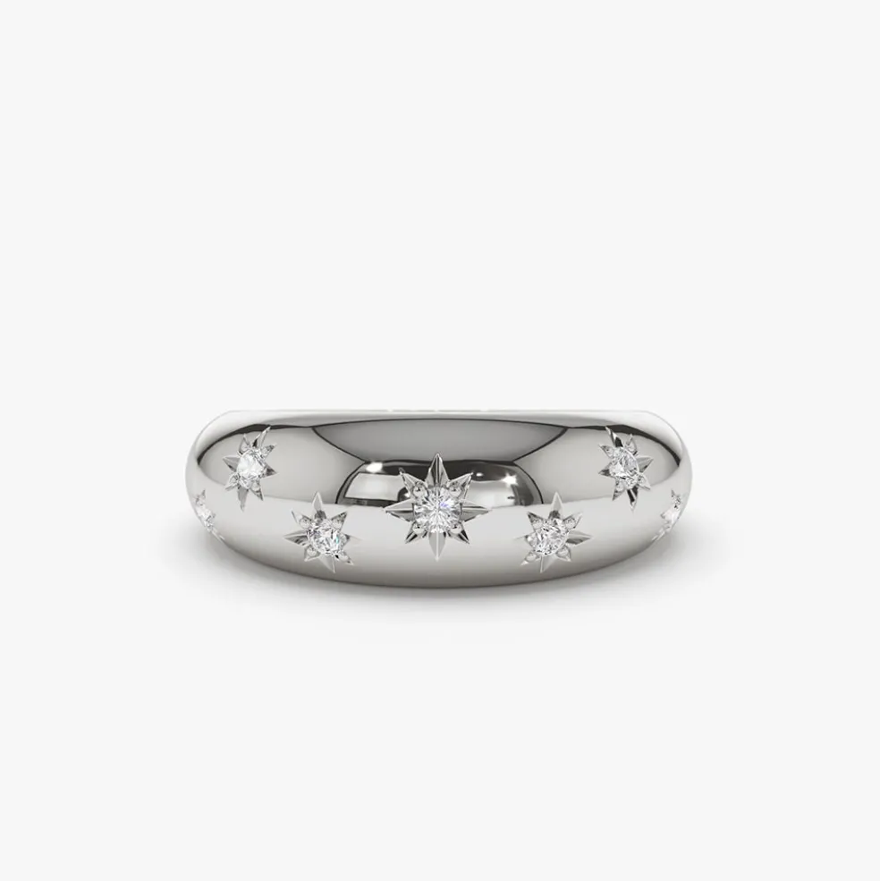14k 6MM Dome Star Setting Diamond Ring