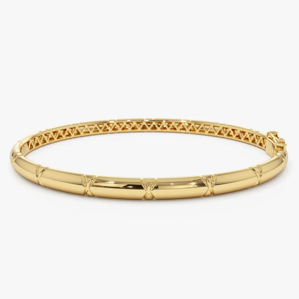 14K 4MM Dome X Cut Design Gold Bangle
