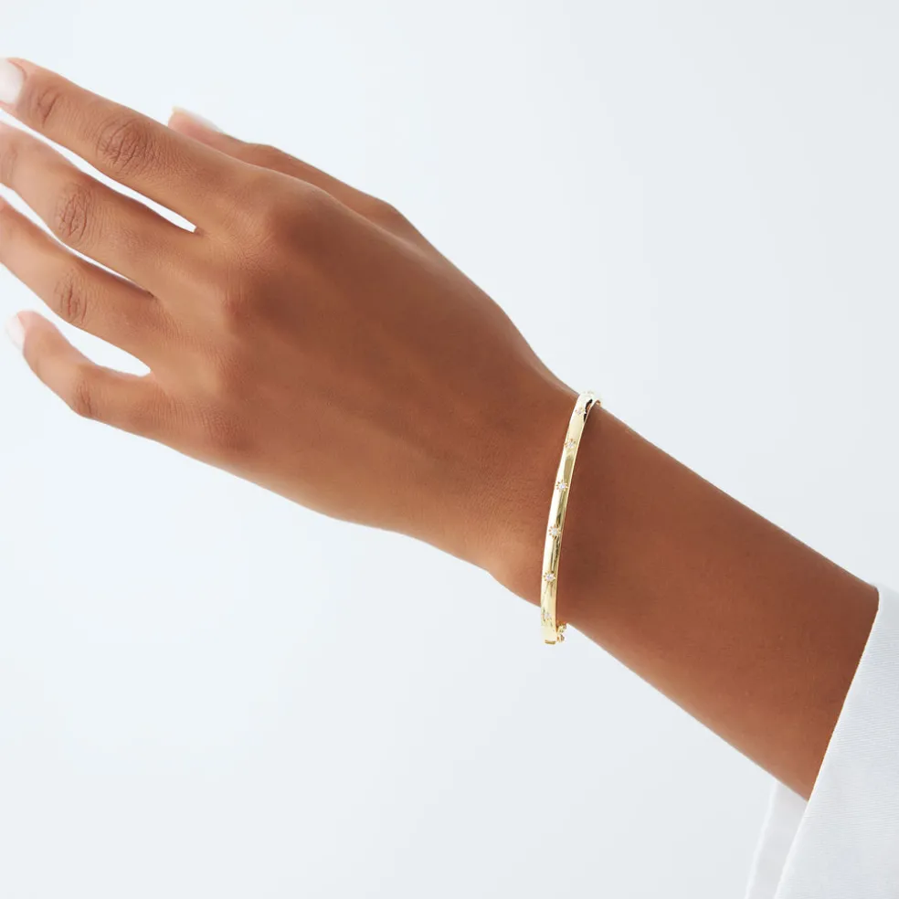 14K 4MM Dome X Cut Design Gold Bangle