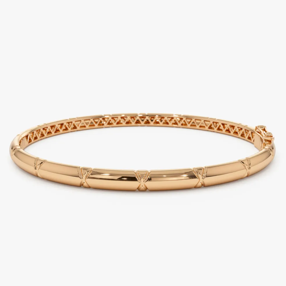 14K 4MM Dome X Cut Design Gold Bangle