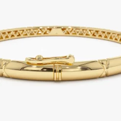 14K 4MM Dome X Cut Design Gold Bangle