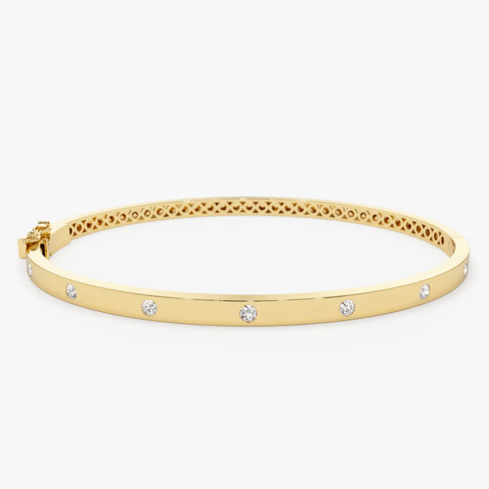 14k 3MM Flat Flush Setting Stacking Diamond Bangle