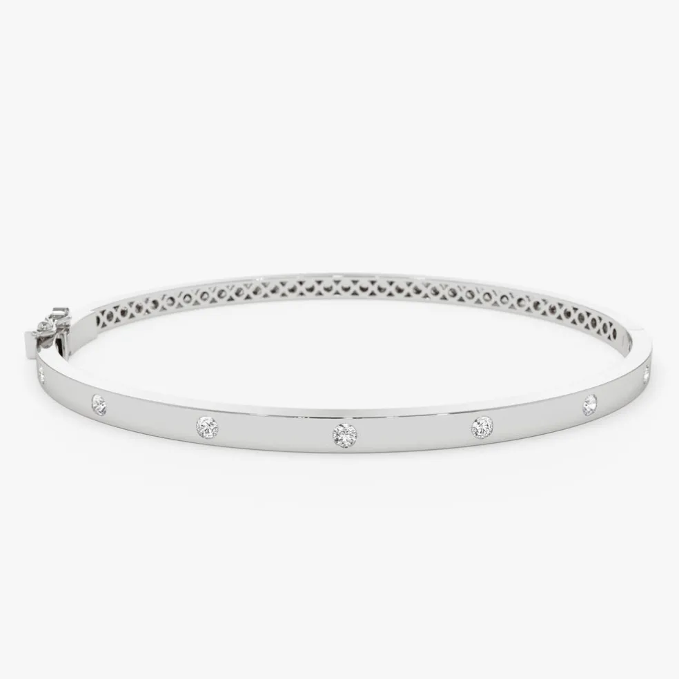 14k 3MM Flat Flush Setting Stacking Diamond Bangle