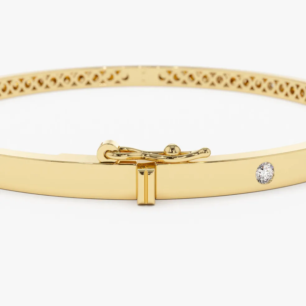 14k 3MM Flat Flush Setting Stacking Diamond Bangle