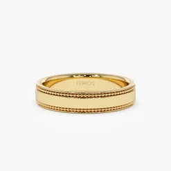 14k 4MM Flat Milgrain Edge Wedding Band