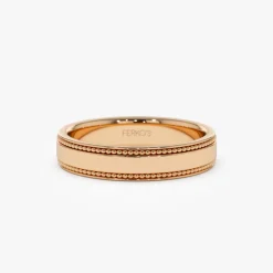 14k 4MM Flat Milgrain Edge Wedding Band