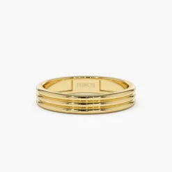 14k 3.5MM Multi Lined Gold Wedding Ring
