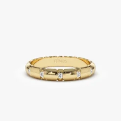 14k 3MM Unique X Cut Design Diamond Wedding Ring