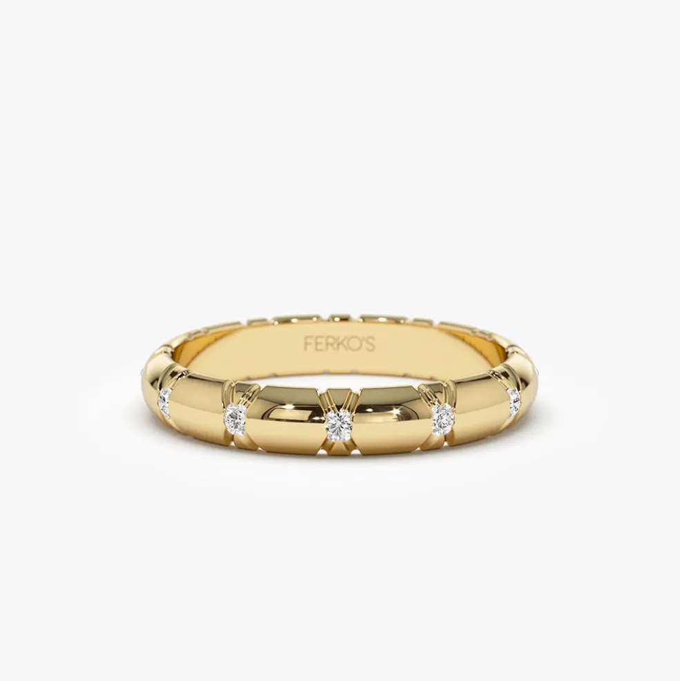 14k 3MM Unique X Cut Design Diamond Wedding Ring