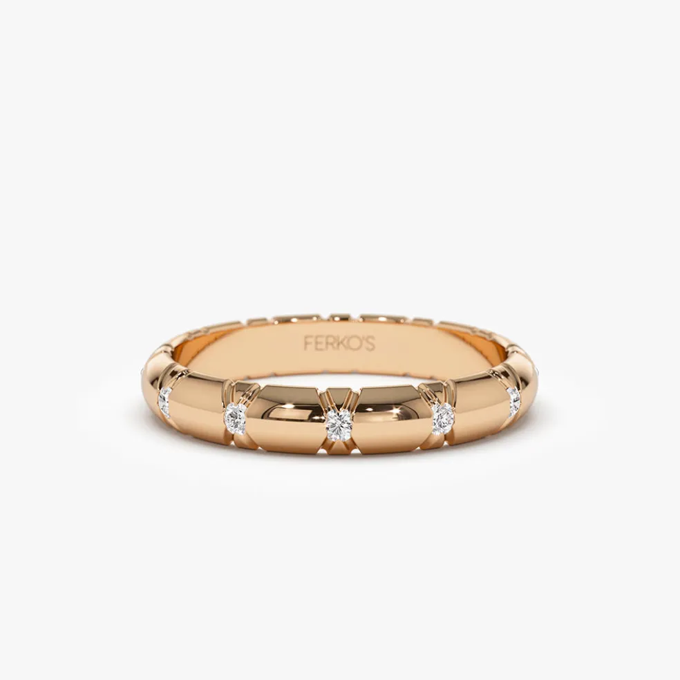 14k 3MM Unique X Cut Design Diamond Wedding Ring