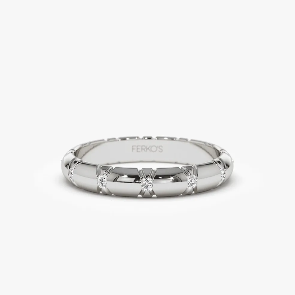 14k 3MM Unique X Cut Design Diamond Wedding Ring