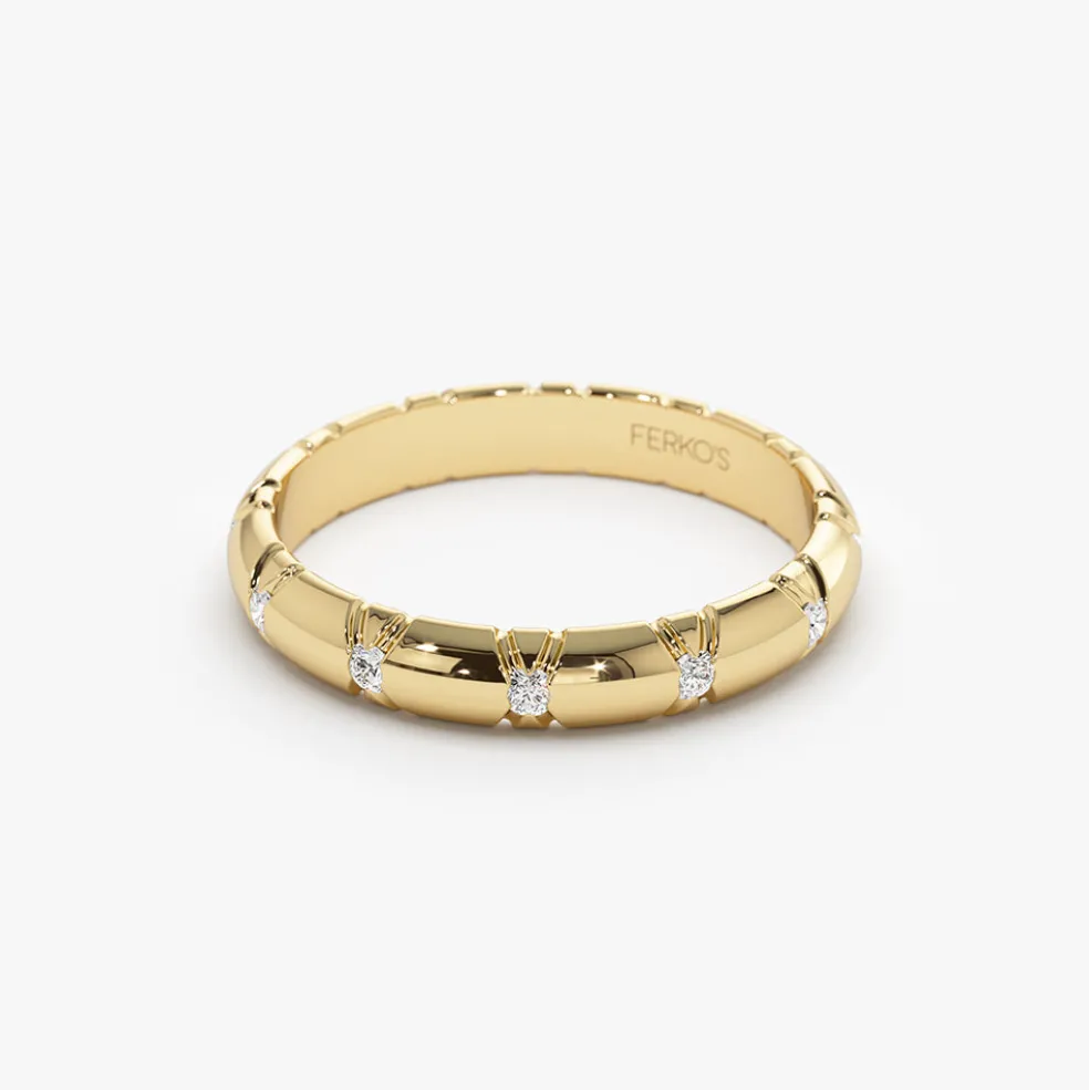 14k 3MM Unique X Cut Design Diamond Wedding Ring