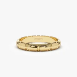 14k 3MM Unique X Cut Design Gold Wedding Ring