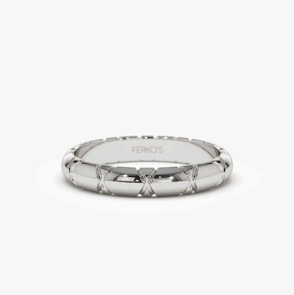 14k 3MM Unique X Cut Design Gold Wedding Ring