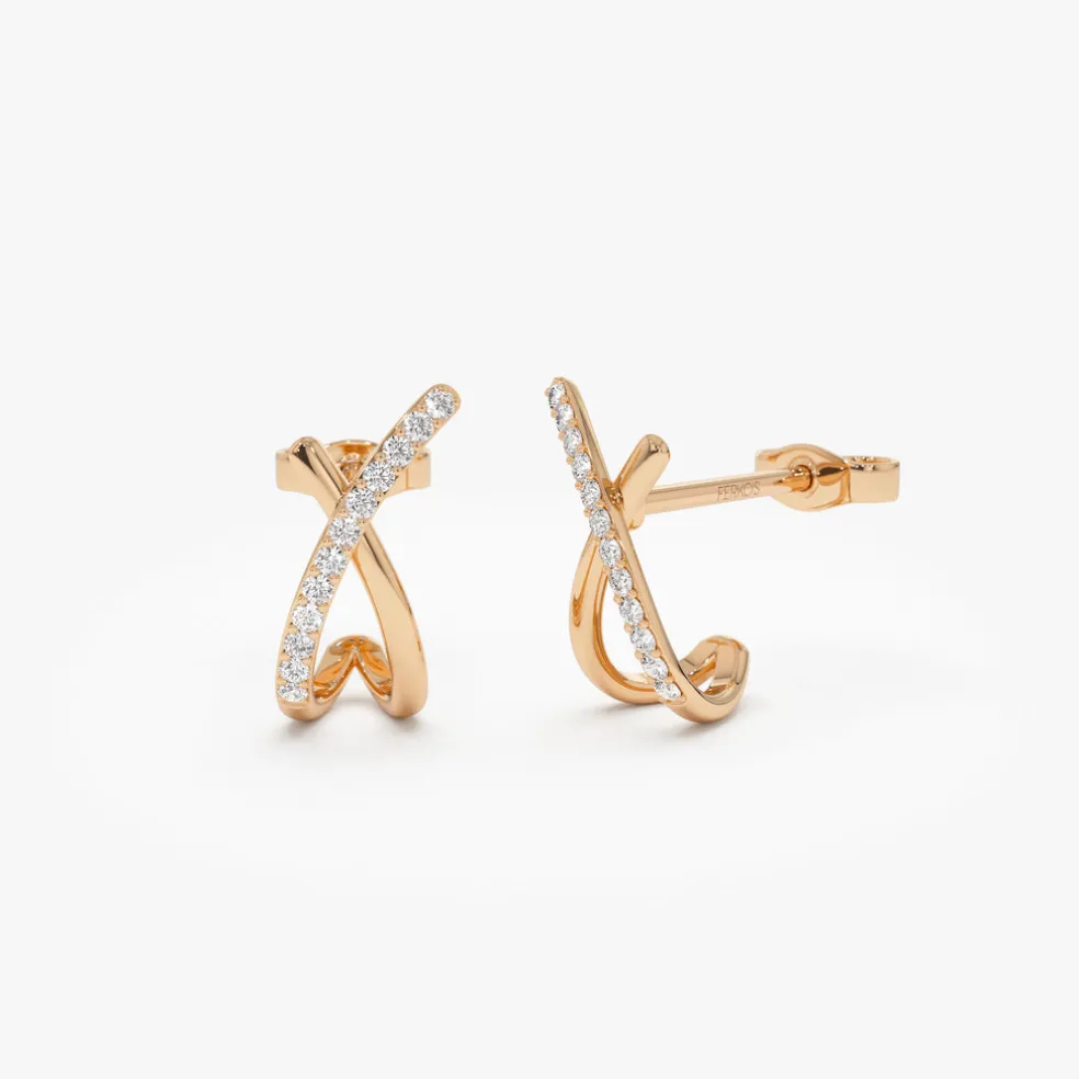 14k Moden X Design Diamond Studs