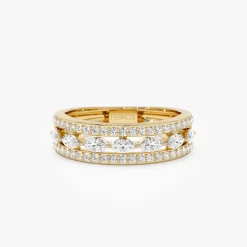 14K Multi-Band Marquise and Round Diamond Ring