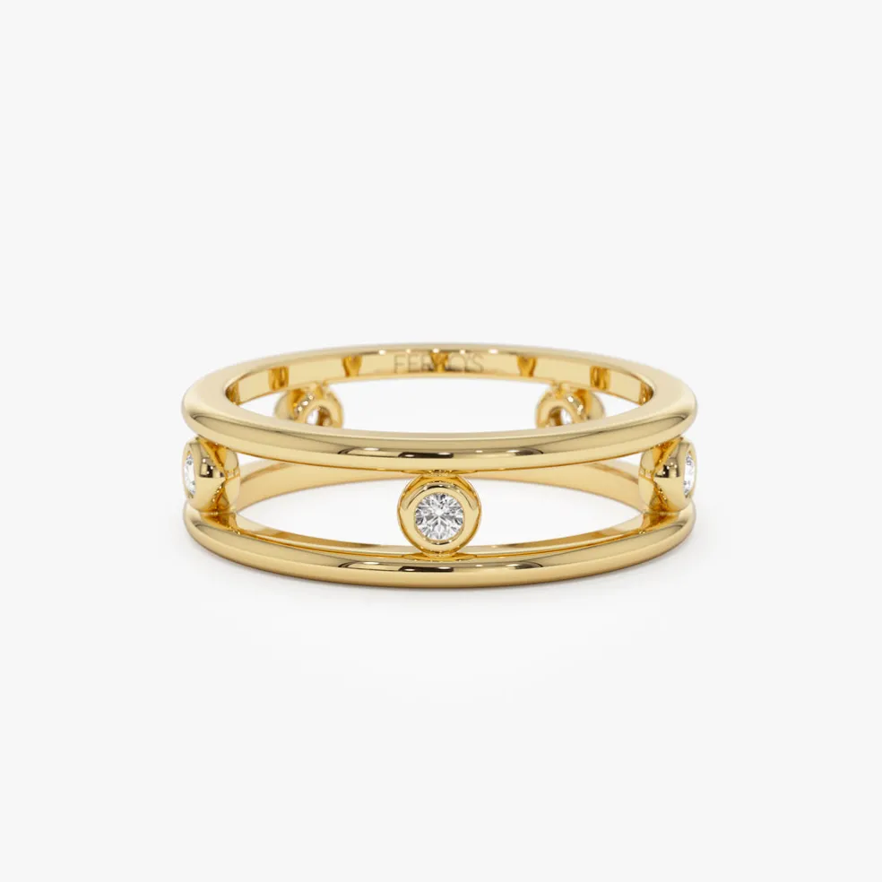 14k Natural Diamond Bezel Setting Double Band Ring