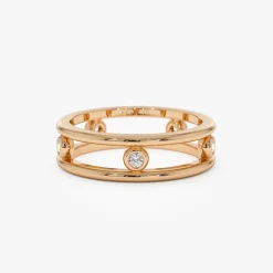 14k Natural Diamond Bezel Setting Double Band Ring