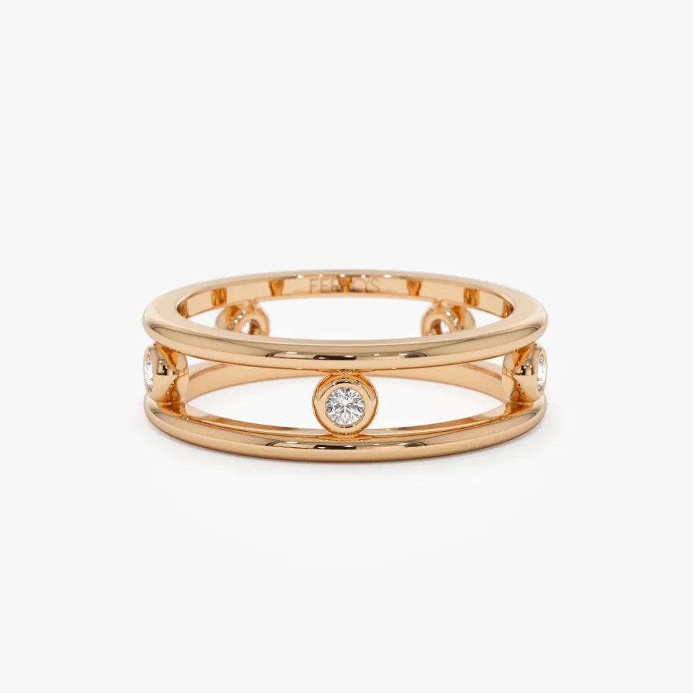 14k Natural Diamond Bezel Setting Double Band Ring