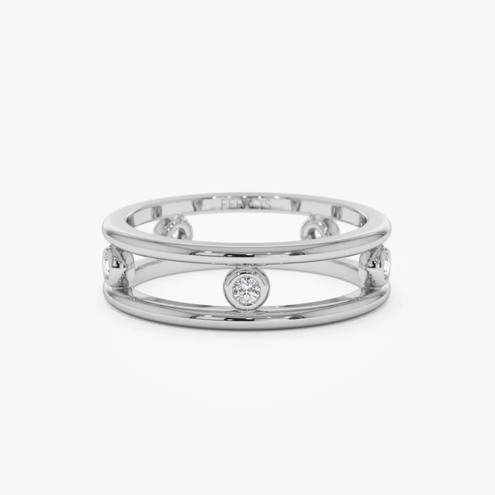 14k Natural Diamond Bezel Setting Double Band Ring