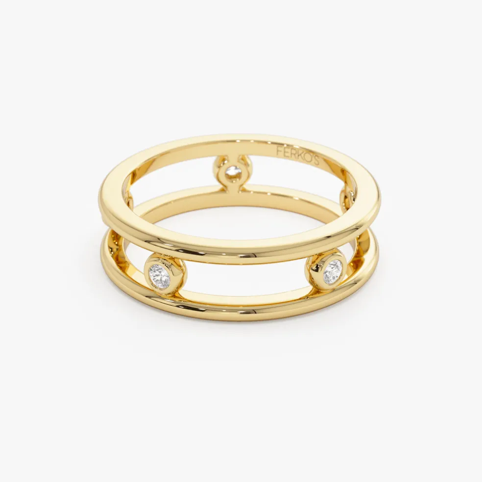 14k Natural Diamond Bezel Setting Double Band Ring