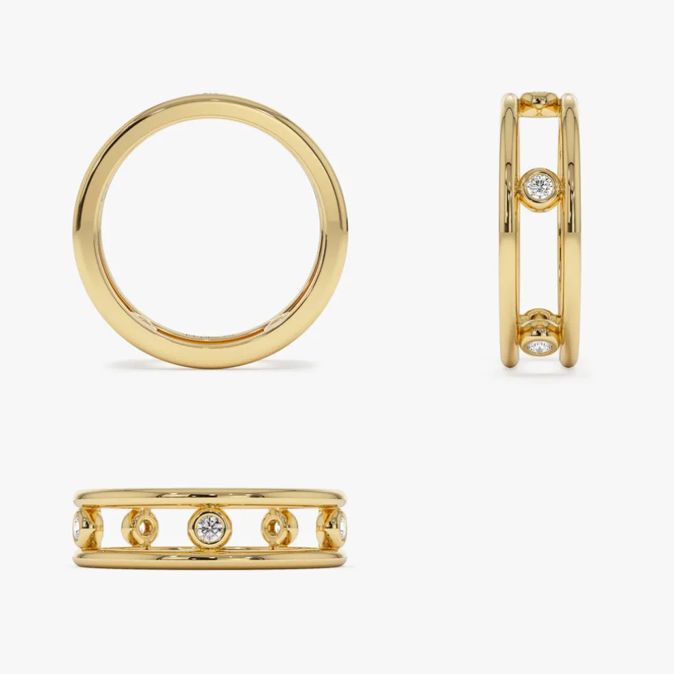 14k Natural Diamond Bezel Setting Double Band Ring