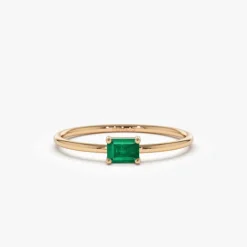 14k Octagon Cut Emerald Ring