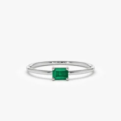 14k Octagon Cut Emerald Ring
