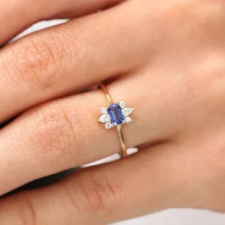 14K Octagon Sapphire and Diamond Ring