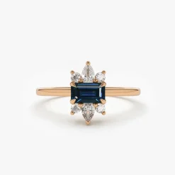 14K Octagon Sapphire and Diamond Ring