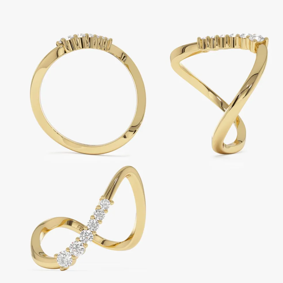 14K Open Twist Unique Diamond Ring