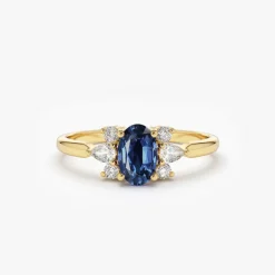 14k Oval Cut Genuine Sapphire Diamond Ring